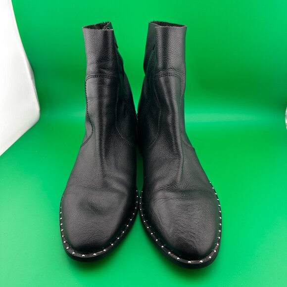ASOS DESIGN RESTORED STUDDED BLOCK HEEL, BLACK LEATHER ANKLE BOOTS, SIZE 10 - Picture 1 of 10